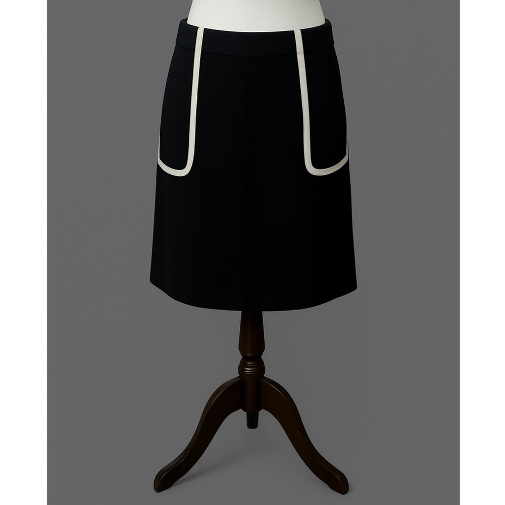 Elegant Black A-Line Skirt with White Trim